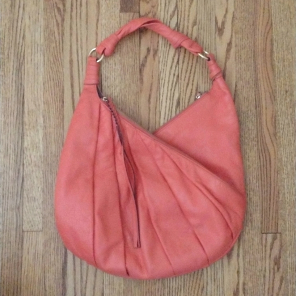 Vince Camuto Salmon Pink Diagonal Leather Hobo Bag